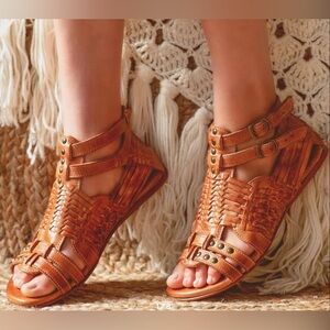 Bed Stu Claire III Tan Leather Huarache Sandals 10